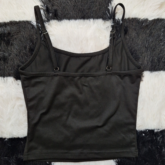 Black Crop Cami - Rhinestone Cross -  XS Goth Grunge - Picture 3 of 3